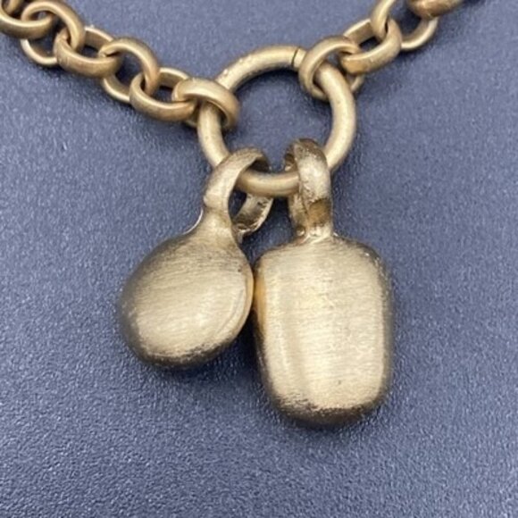 Matte Gold Tone Chain Bracelet Geometric Charms Rhinestone Modern Minimalist 8" - Picture 6 of 6